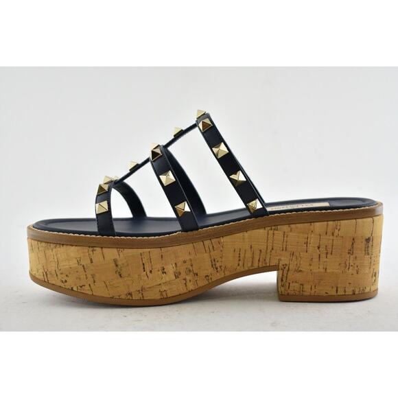 Valentino Rockstud Blue Cork Platform Mule Slide Sandal Block Heel Wedge 35.5 - Picture 6 of 9